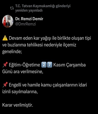 Tatvan'da kar yağışı nedeniyle eğitime ara verildi