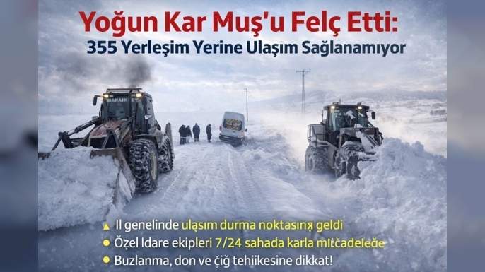 Yoğun Kar Muş’u Felç Etti: 355 Yerleşim Yerine Ulaşım Sağlanamıyor