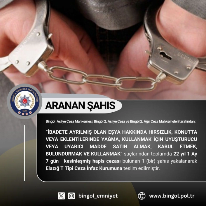 Bingöl'de kesinleşmiş hapis cezası ve araması bulunan 6 kişi yakalandı