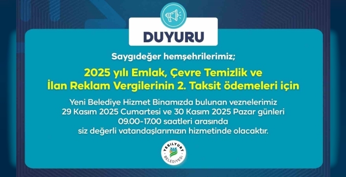 Yeşilyurt Belediye vezneleri, hafta sonu hizmet verecek