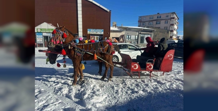 Atlı kızaklar donan göl için hazırlandı