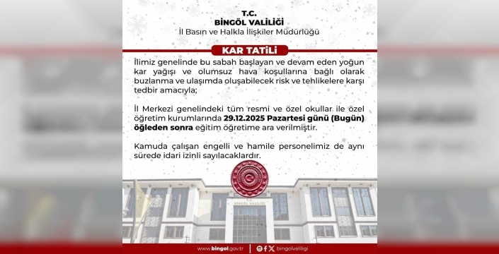 Bingöl’de eğitime 1 gün ara verildi