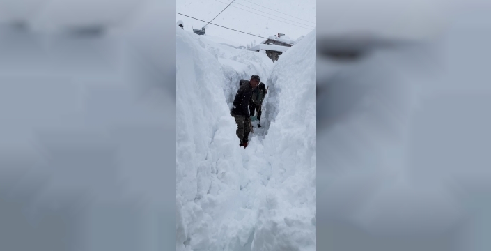 Ovacık’ta besicilerin zorlu kış mesaisi: Hayvanları suya götürmek için metrelerce kalınlıktaki karı kürekle temizlediler