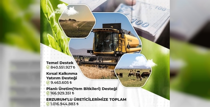 Erzurum’da çiftçilere 1 milyar 16 milyon TL destek