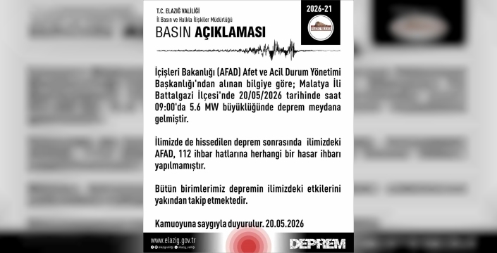 Elazığ Valiliği’nden deprem açıklaması: