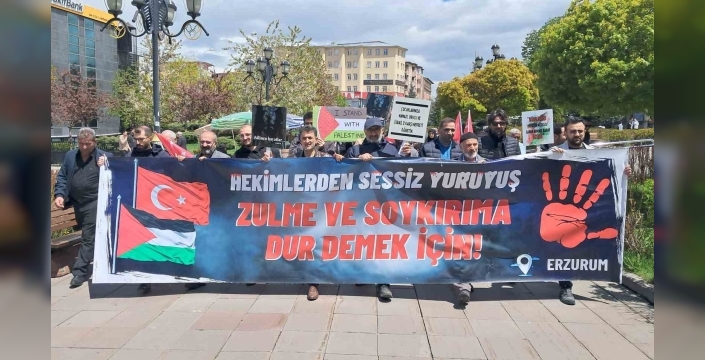 Erzurum’da sağlıkçılar 132’nci kez Gazze için yürüdü
