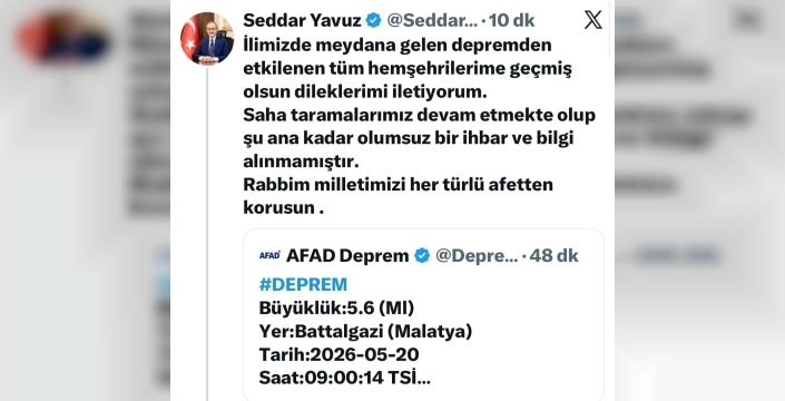 Malatya Valisi Yavuz’dan deprem açıklaması