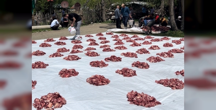 Yüksekova’da 100 yıllık gelenek: 140 kurban kesildi, etler tüm köye eşit dağıtıldı